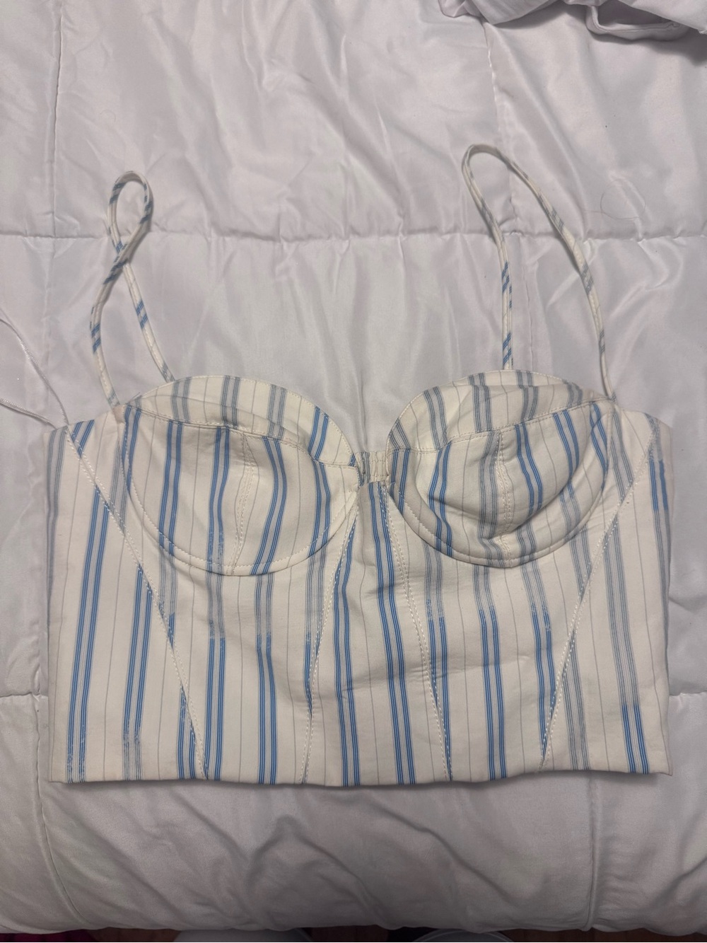 Zara Striped Bustier Crop Top in White and Light Blue